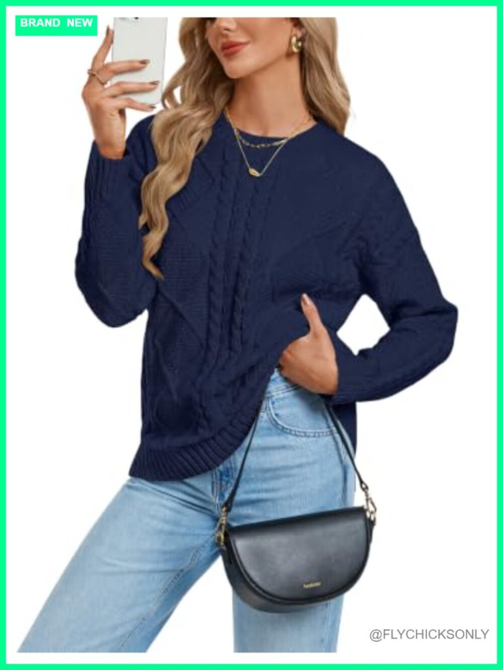 Cable Knit Oversized Pullover Sweater Crew Neck Long Sleeve Fall